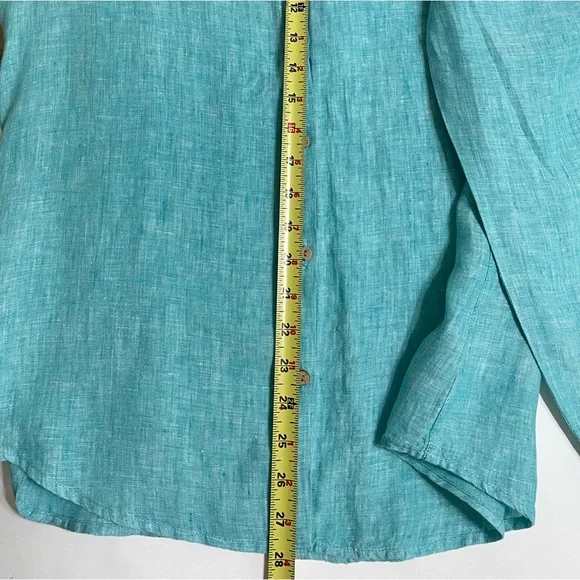 ๐ผJONES NY Green Turquoise Linen Classic Long Sleeve Button Down Shirt Medium - Picture 8 of 11
